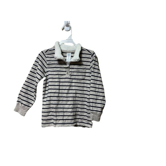 Boys Long Sleeve Pullover Size 4T Sherpa Collar Quarter-Zip Striped Cat & Jack - Picture 1 of 5